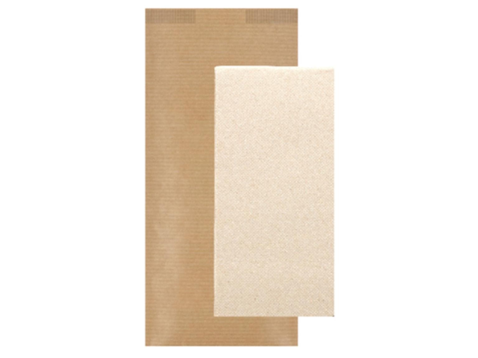 Bestecktasche aus braunem Kraftpapier enggerippt, 11 x 25 cm, mit naturbrauner