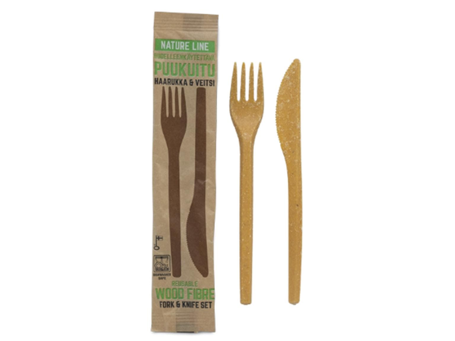 Besteckset bestehend aus Messer und Gabel, aus Holzfaser und Bio-Poly-