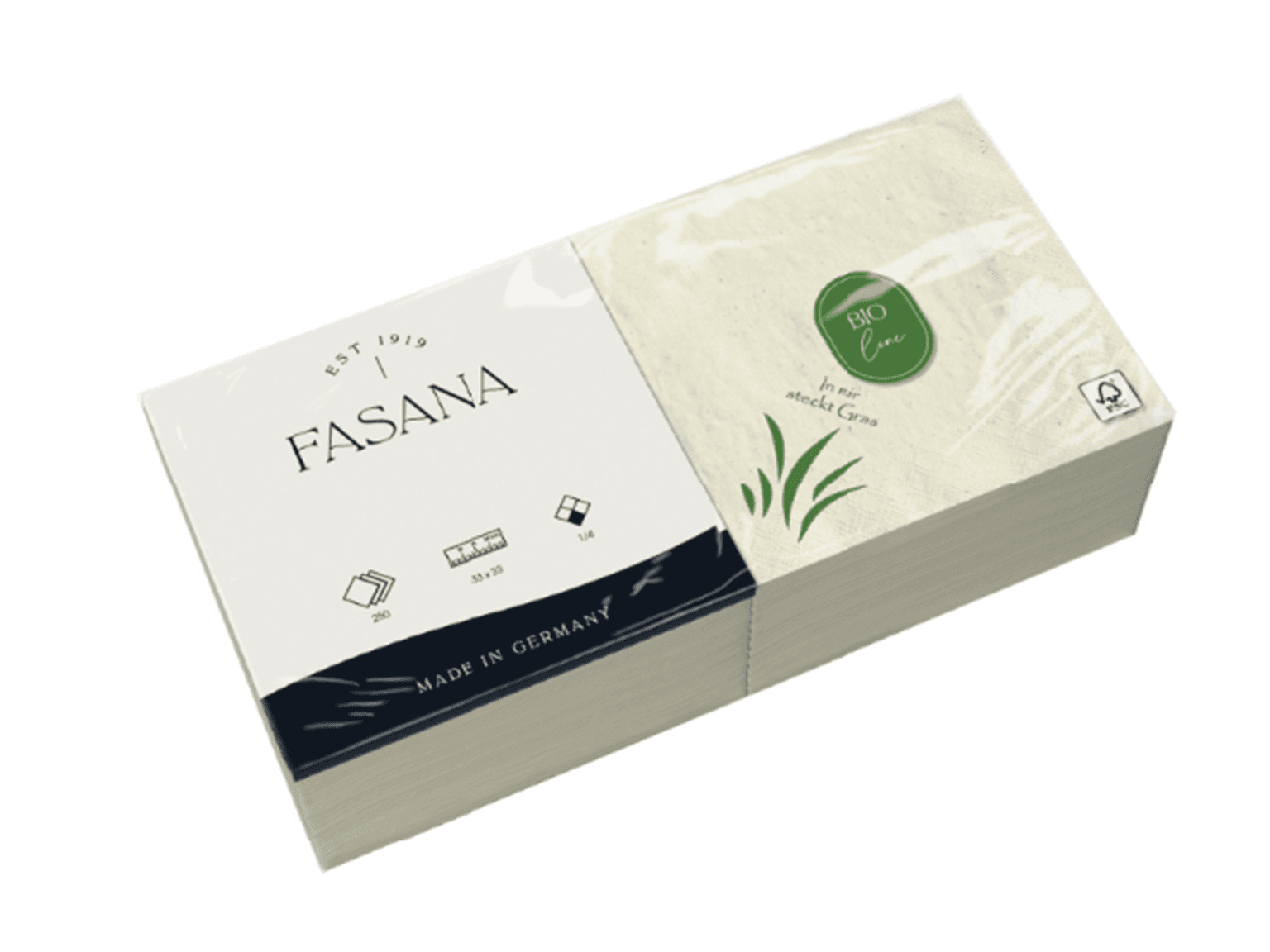 Zelltuchserviette mit Grasanteil 2-lagig 33 x 33 cm, 1/4 Falz, 100% recycelbar