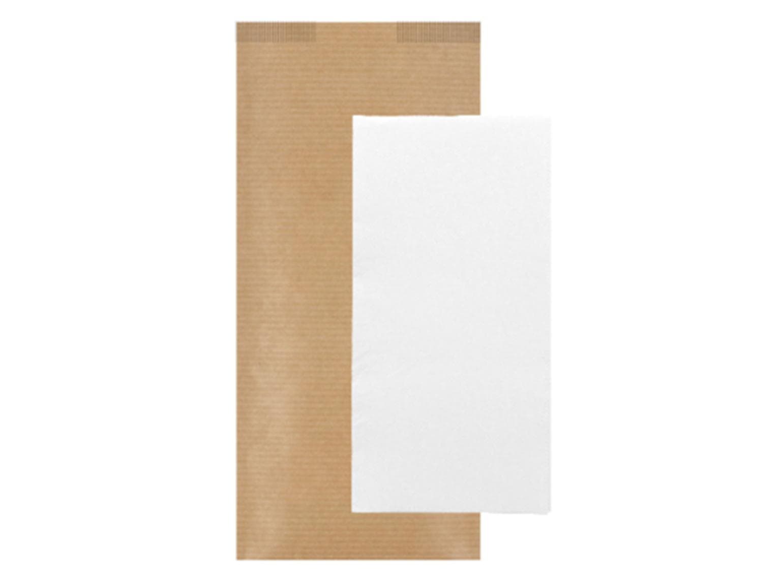 Bestecktasche aus braunem Kraftpapier enggerippt, 11 x 25 cm, mit weisser