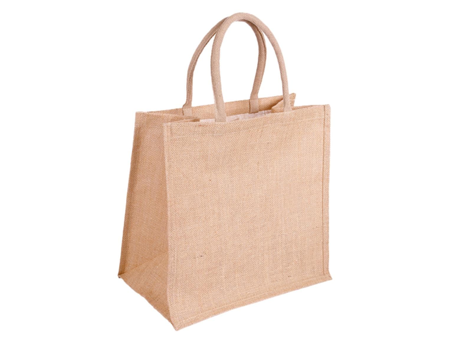 Tragetasche aus Jute naturbraun, 37 + 23 x 36 cm, mehrfach verwendbar,
