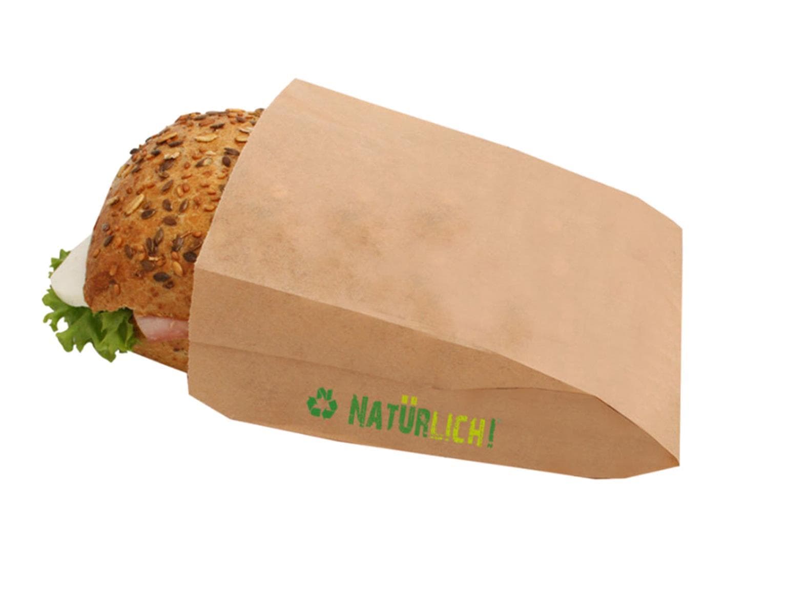 Snackbeutel aus braunem Pergamentersatz, fettdicht, 12 x 7 x 19 cm, mit