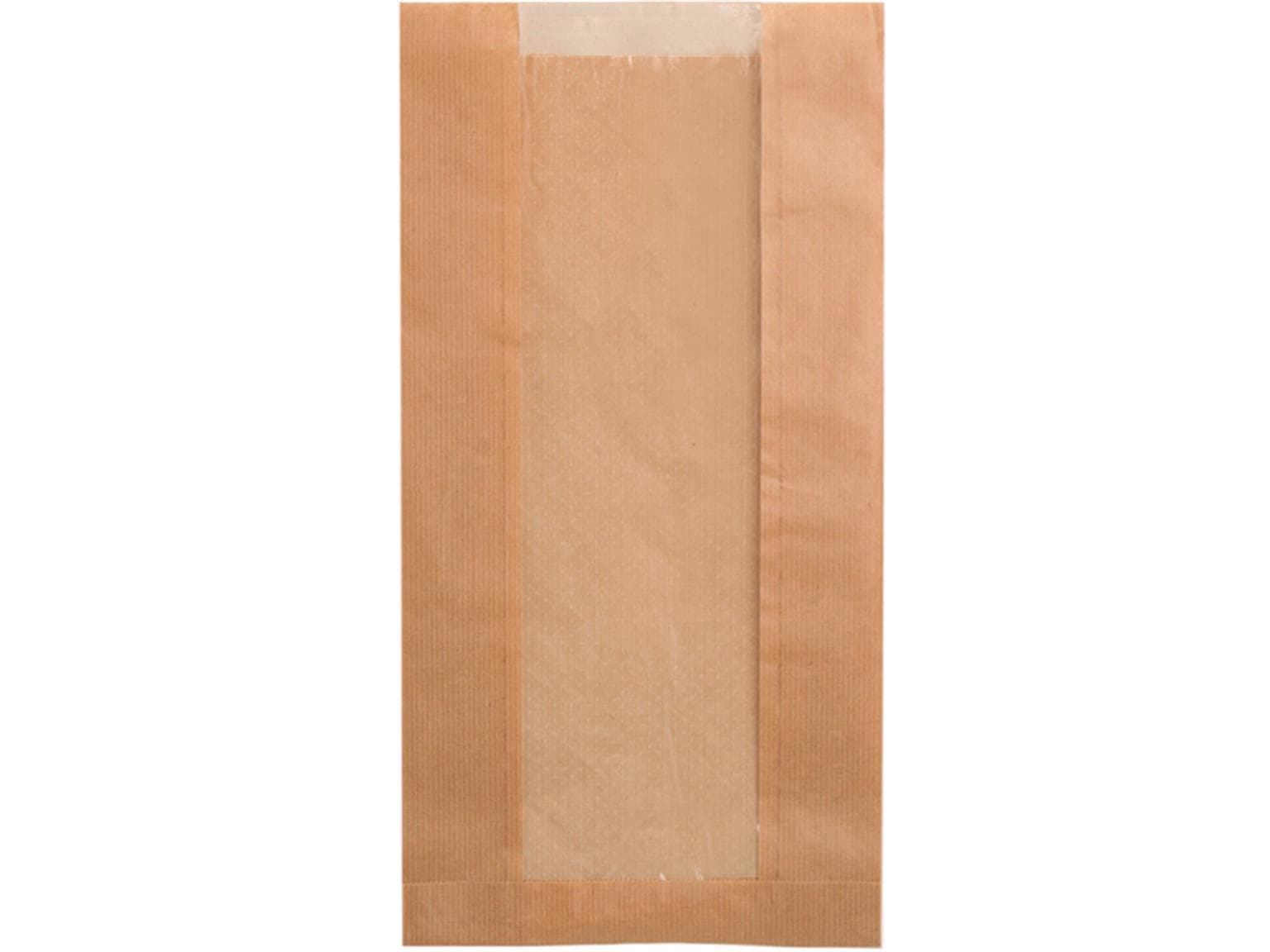Sichtstreifenbeutel aus braunem Kraft- papier enggerippt, 18 x 12 x 45 cm,