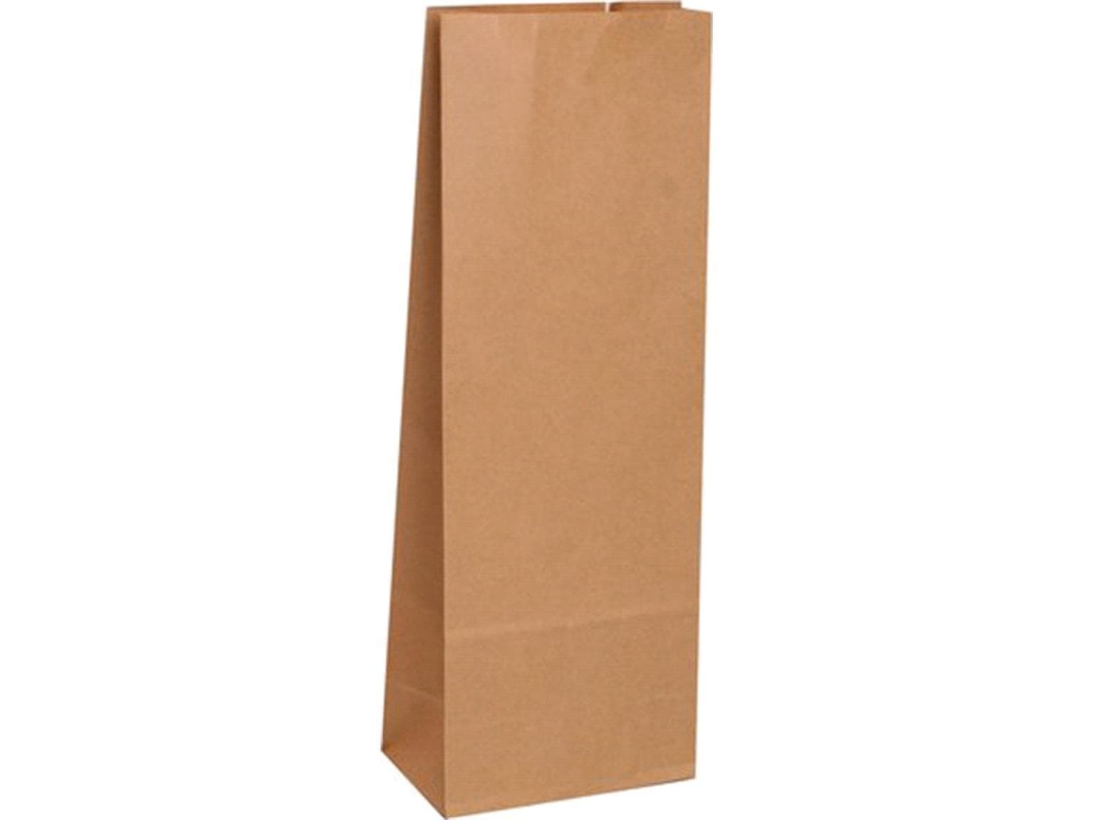 Blockbodenbeutel aus braunem Kraftpapier enggerippt, 105 + 65 x 270 mm, 500 g,