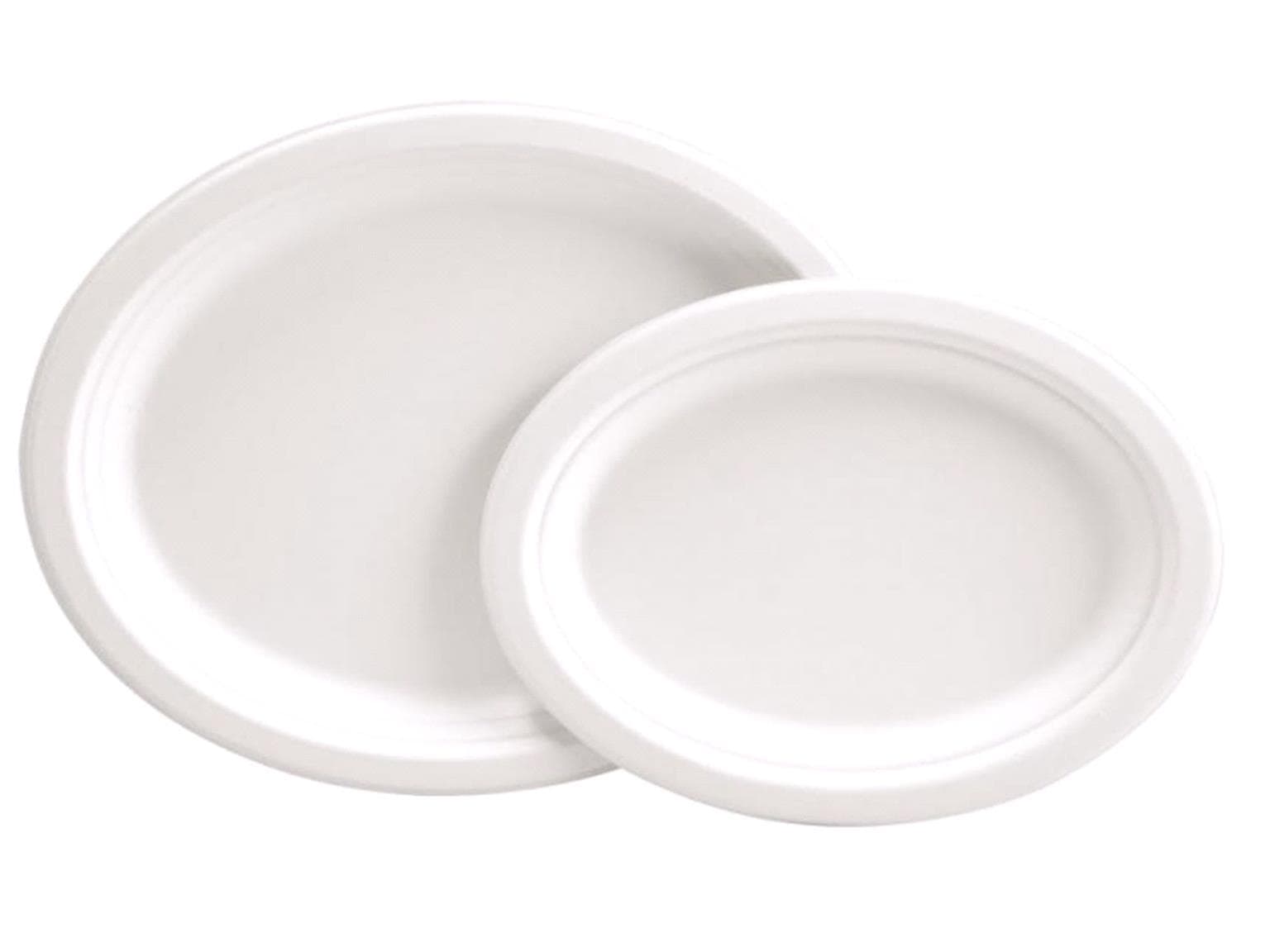 Teller aus Bagasse oval, 32 x 25.8 cm weiss