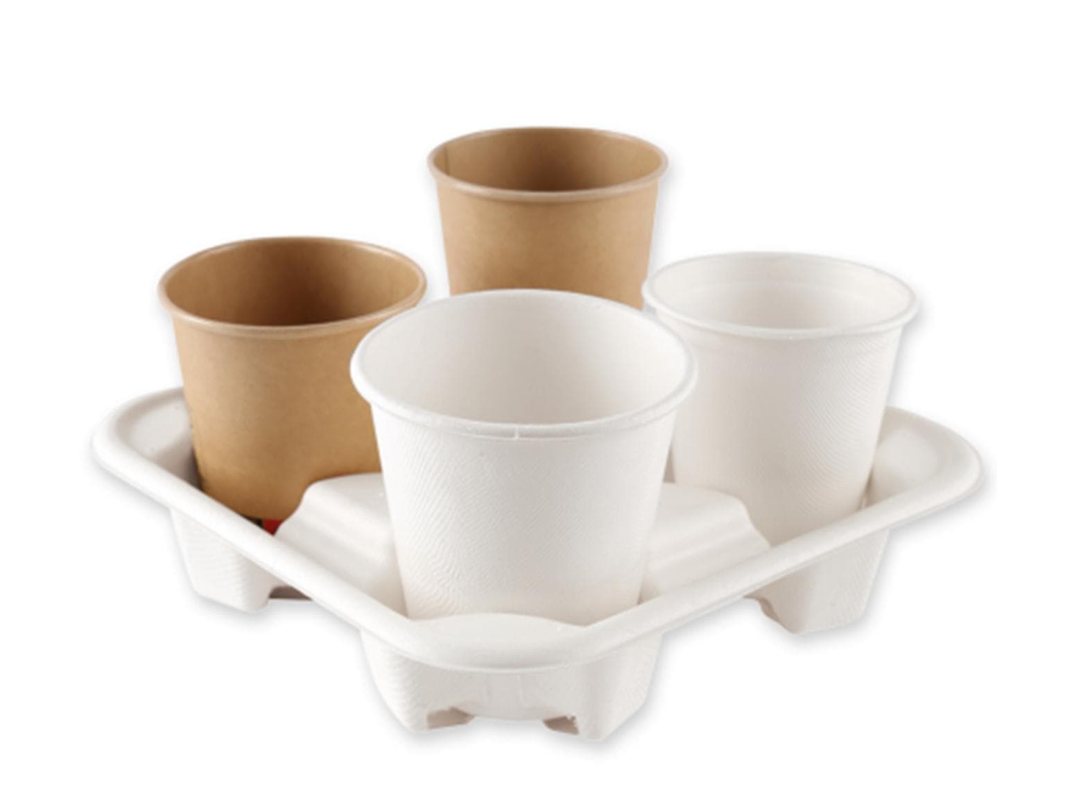 Becherhalter für 4 Becher, aus Bagasse 100% biologisch abbaubar & kompostierbar