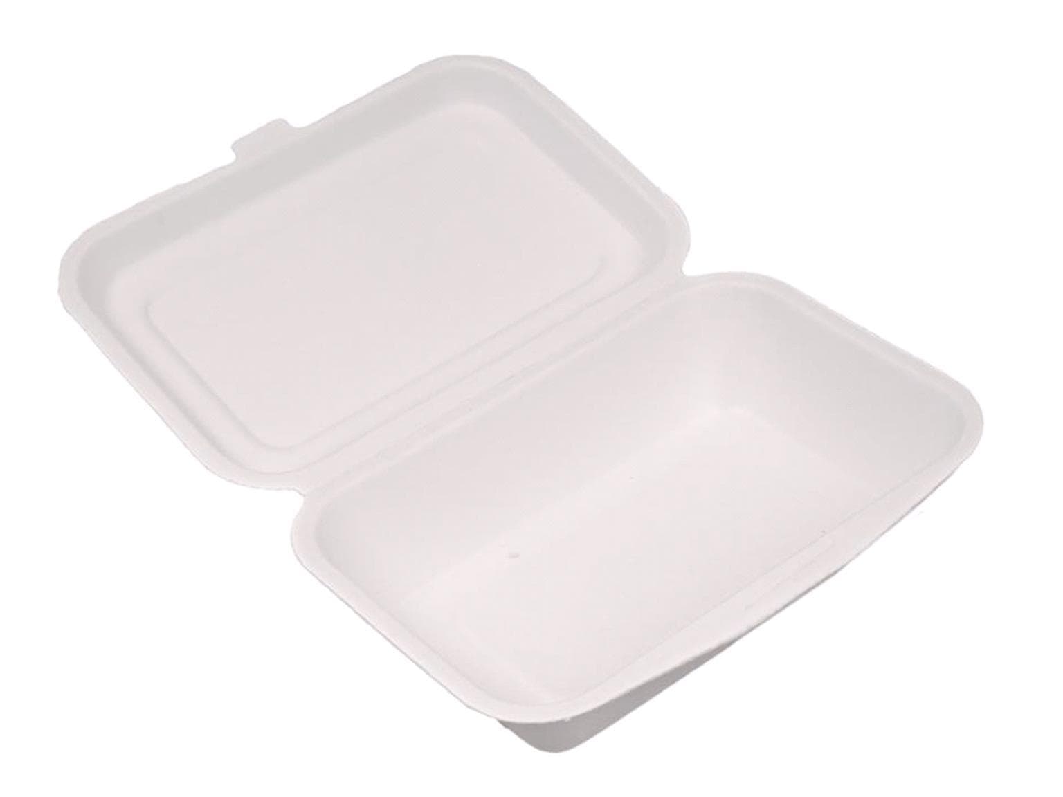 Lunchbox aus Bagasse rechteckig, 17 x 12.5 x 4.9 cm, weiss