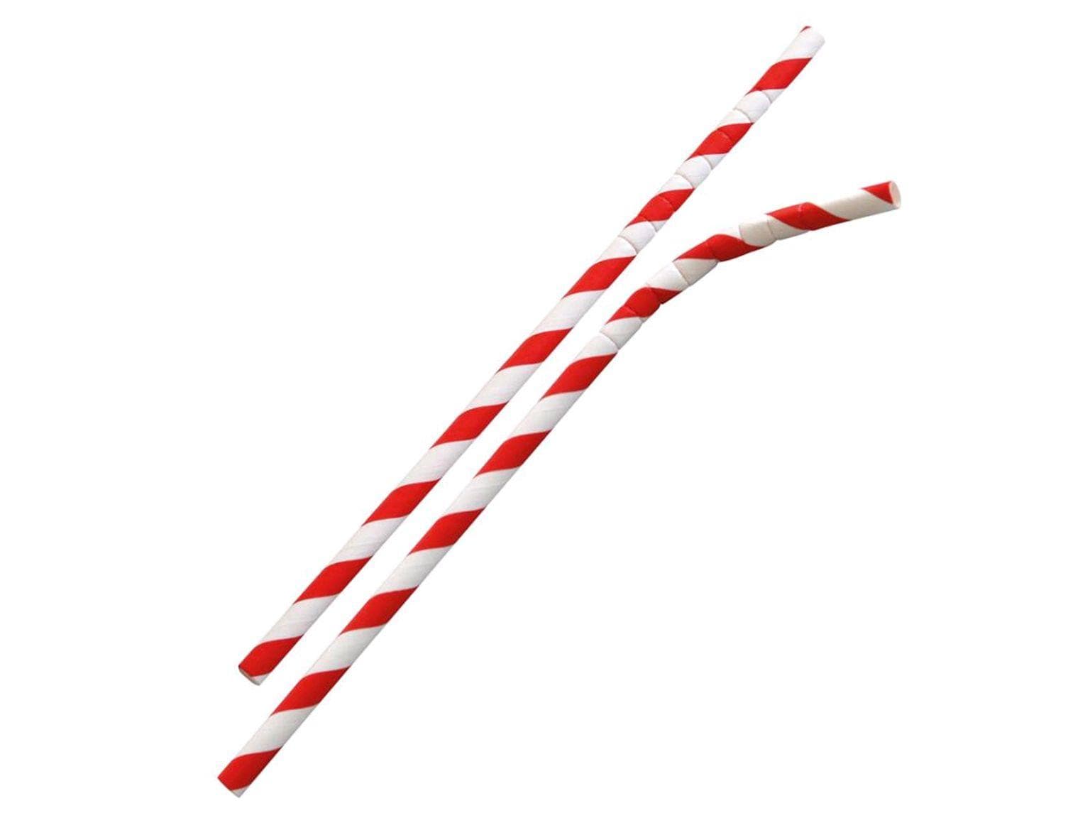 Papiertrinkhalme mit Knick, ø 6 mm, Länge 197 mm, Farbe rot/weiss