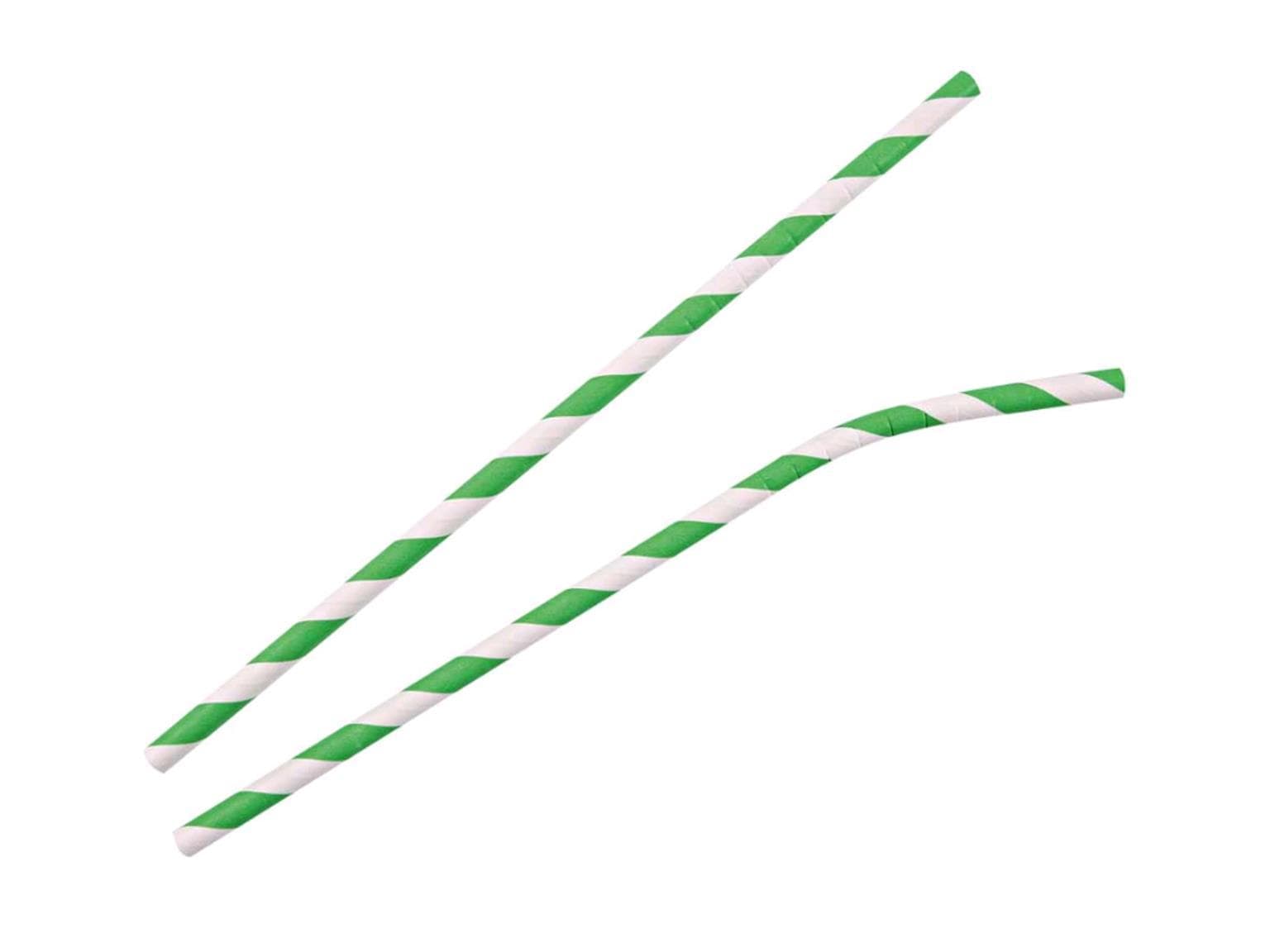 Papiertrinkhalme mit Knick, ø 6 mm, Länge 195 mm, Farbe grün/weiss