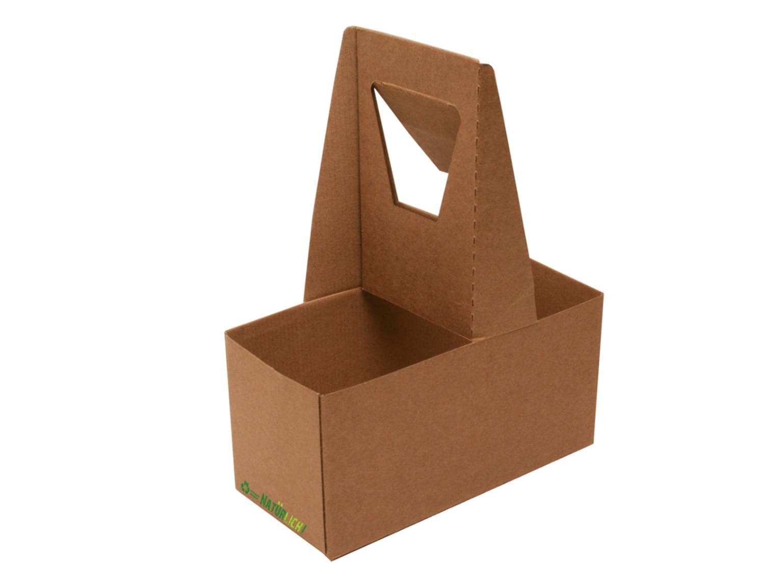 Tragekarton für 2 Becher, aus braunem Karton, FSC®-zertifiziert, mit Standard-