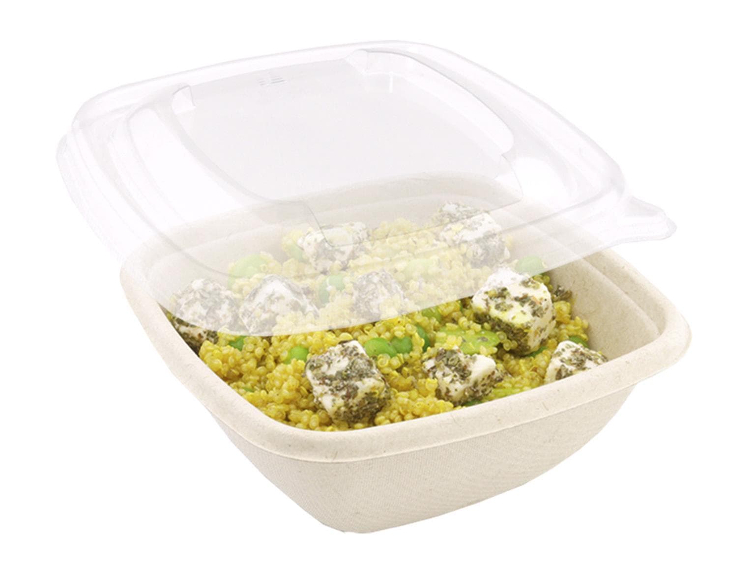 Salatschale aus Bagasse, quadratisch, 13 x 13 x 5 cm, 375 ml, natur