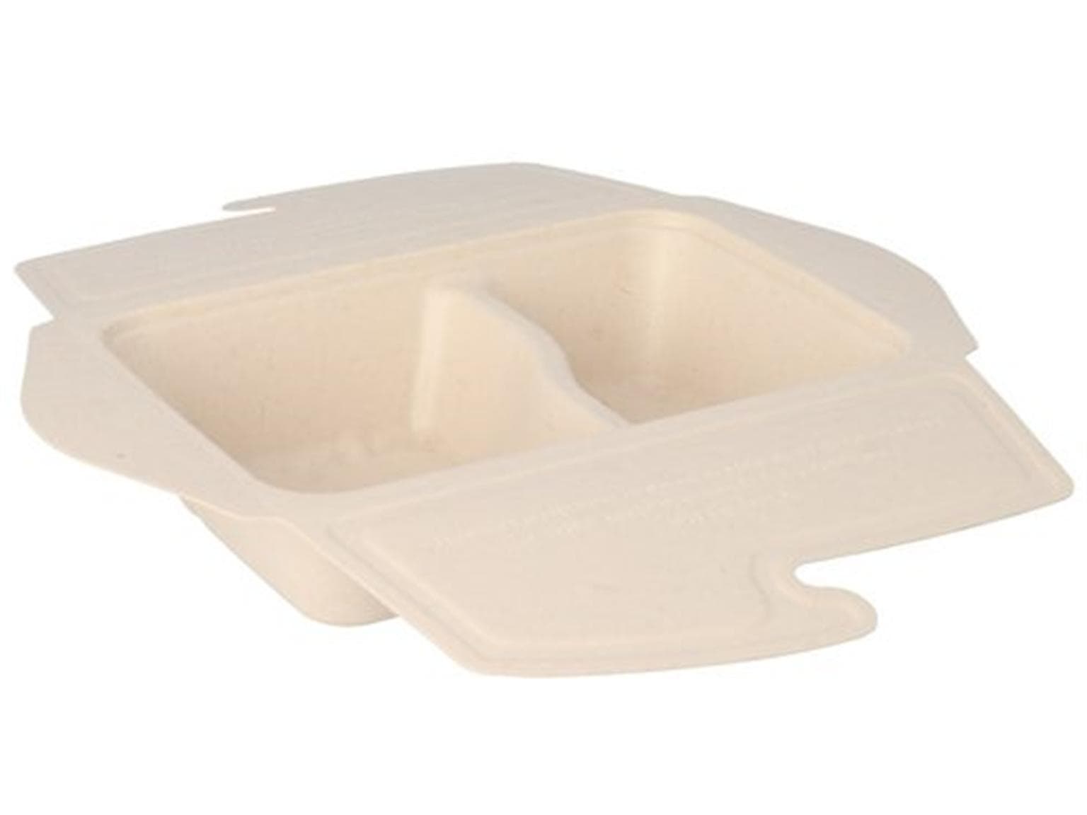 Menübox aus Bagasse rechteckig, natur, 21.5 x 15 x 5.5 cm, 2-teilig, mit Deckel