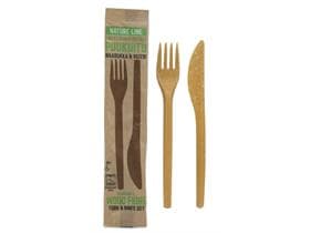 Besteckset bestehend aus Messer und Gabel, aus Holzfaser und Bio-Poly-