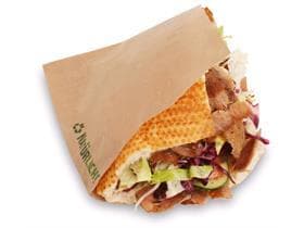 Hamburgerbeutel aus braunem Kraft- papier enggerippt, 15 x 16 cm, 2-seitig