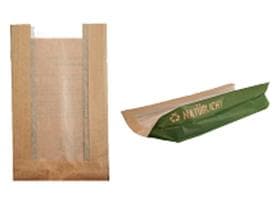 Sichtstreifenbeutel aus braunem Kraft- papier enggerippt, 16 x 7 x 31 cm,