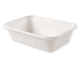 Schale aus Bagasse rechteckig, 1000 ml, 21.2 x 14 x 5.5 cm, weiss