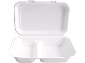 Menubox aus Bagasse rechteckig, 2-teilig, 24.5 x 16 x 6.2 cm, weiss