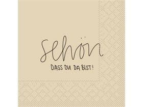 Servietten Tissue 3-lagig, 24 x 24 cm, 1/4 Falz, "Schön, dass du da bist" rec.