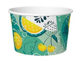 Eisbecher 80 cc (ø 64 mm, Höhe 40 mm), aus Pappe, mit Standarddruck grün/gelb