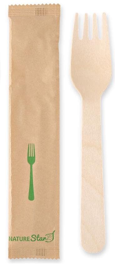 Bio Gabel aus Birkenholz, Länge 16 cm, einzeln in Kraftpapier verpackt,