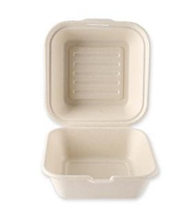 Hamburgerbox aus Bagasse quadratisch, 15 x 15 x 8 cm, natur, 450 ml