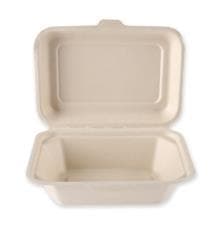 Lunch-/ Hambugerbox aus Bagasse, rechteckig,18.5 x 13.5 x 6.5 cm, natur