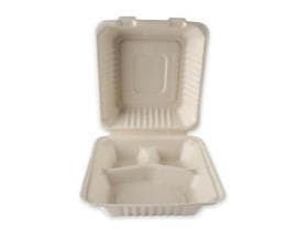 Menubox aus Bagasse rechteckig, 3-teilig, 22.5 x 20 x 9 cm, natur