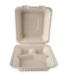 Menubox aus Bagasse rechteckig, 3-teilig, 22.5 x 20 x 9 cm, natur
