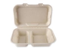 Menubox aus Bagasse rechteckig, 2-teilig, 24.5 x 16 x 6.2 cm, natur