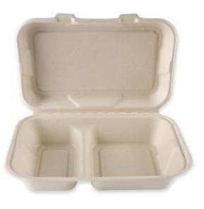 Menubox aus Bagasse rechteckig, 2-teilig, 24.5 x 16 x 6.2 cm, natur