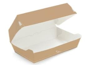 Sandwichbox eckig aus braunem Karton 220 x 135 x 80 mm, innen weiss und