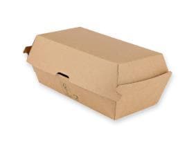 Snackbox eckig aus braunem Karton, 175 x 89 x 84 mm, innen PE