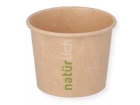Dressingbecher aus braunem Kraftkarton 80 ml, ø 61.5, Höhe 48 mm, innen PE-