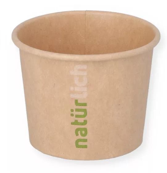 Dressingbecher aus braunem Kraftkarton 80 ml, ø 61.5, Höhe 48 mm, innen PE-