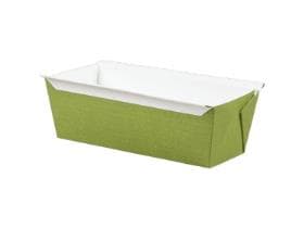 Backform, eckig, 550 ml, 155x55x55 mm, grün / weiss, fettdicht, FSC,