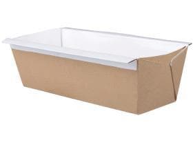Backform, eckig, 550 ml, 155x55x55 mm, nature, braun / weiss, fettdicht, FSC,