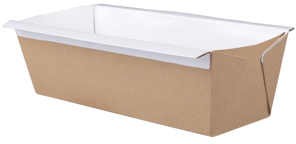 Backform, eckig, 550 ml, 155x55x55 mm, nature, braun / weiss, fettdicht, FSC,