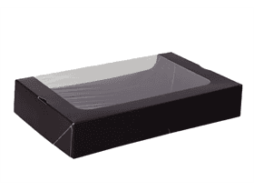 Sushi-Box mit Sichtfenster aus Vollpappe schwarz/schwarz, 200 x 120 x 45 mm, Gr.M