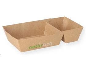 Snackschale aus braunem Karton, mit Dipfach, 165 x 85 x 35 mm (350/150 ml),