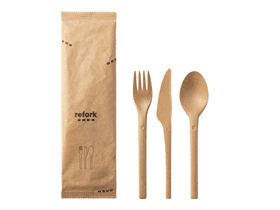 Besteckset aus Holzabfällen 4/1. Messer, Gabel, Löffel und Serviette