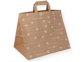 Papiertragetaschen Take-Away aus braunem Kraftpapier 70 gm2, 32 + 22 x 27 cm,