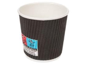 Kaffeebecher 1 dl, aussen schwarz geriffelt, innen weiss, PE-beschichtet