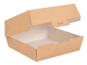 Hamburgerbox eckig aus braunem Nano Micro Wellkarton, innen weiss,