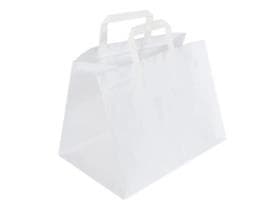 Papiertragetaschen aus weissem Kraft 70 gm2, 32 + 22 x 33 cm, mit