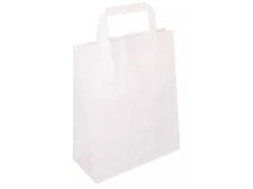 Papiertragetaschen aus weissem Kraft 70 gm2, 18 + 8 x 22 cm, mit