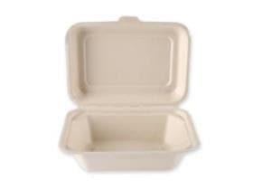 Lunch-/ Hambugerbox aus Bagasse, rechteckig,18.5 x 13.5 x 6.5 cm, natur