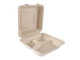 Menubox aus Bagasse quadratisch, 3-teilig, 23 x 23 x 8.5 cm, natur