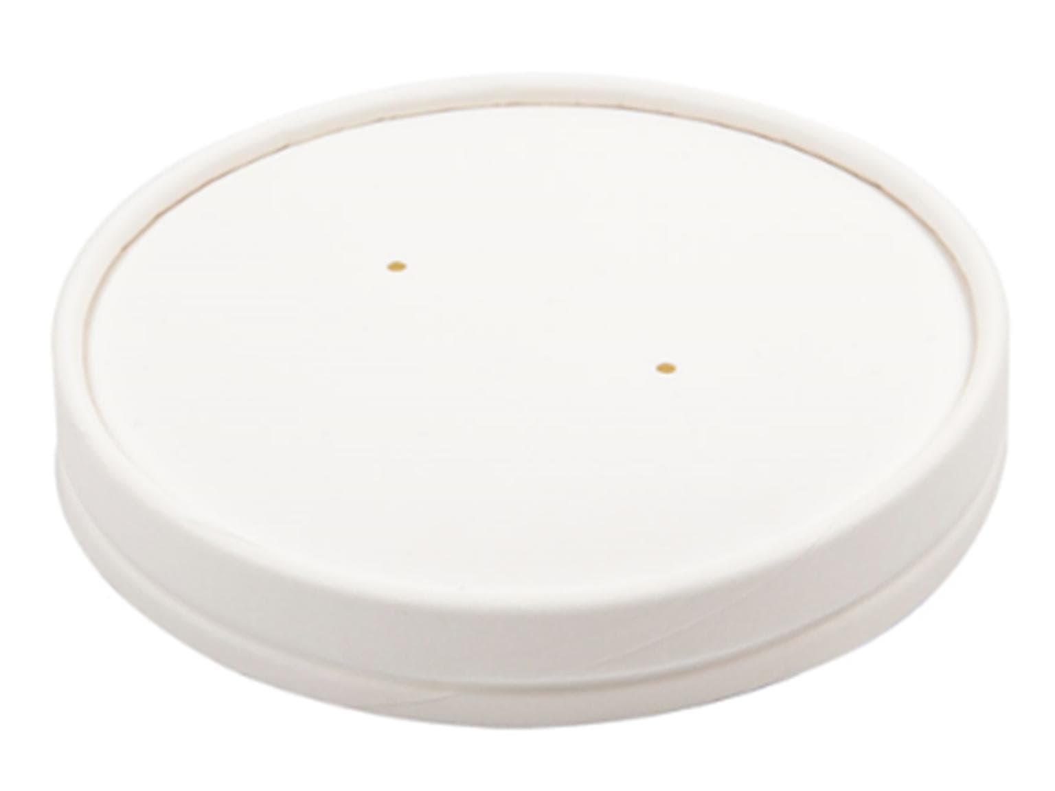 Deckel aus weissem Karton, ø 115 mm, mit Ventillöchern, passend zu Suppenbehälter