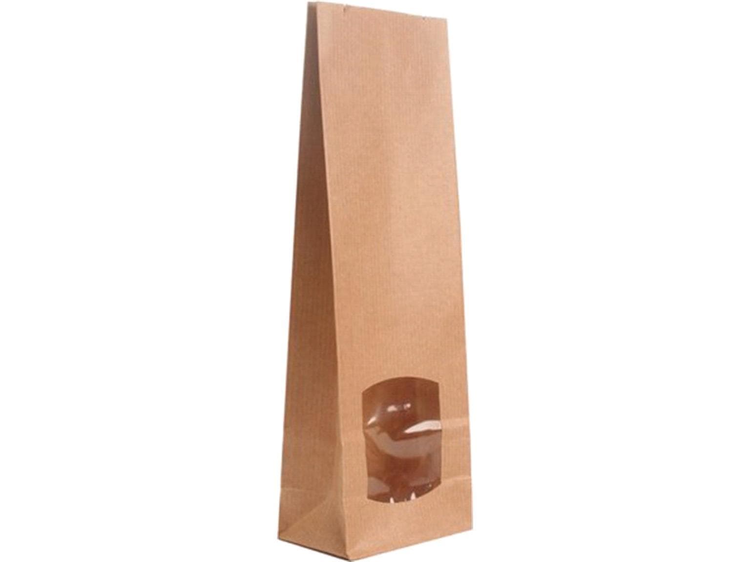 Blockbodenbeutel aus braunem Kraftpapier enggerippt, 80 + 50 x 190 mm, 200 g,