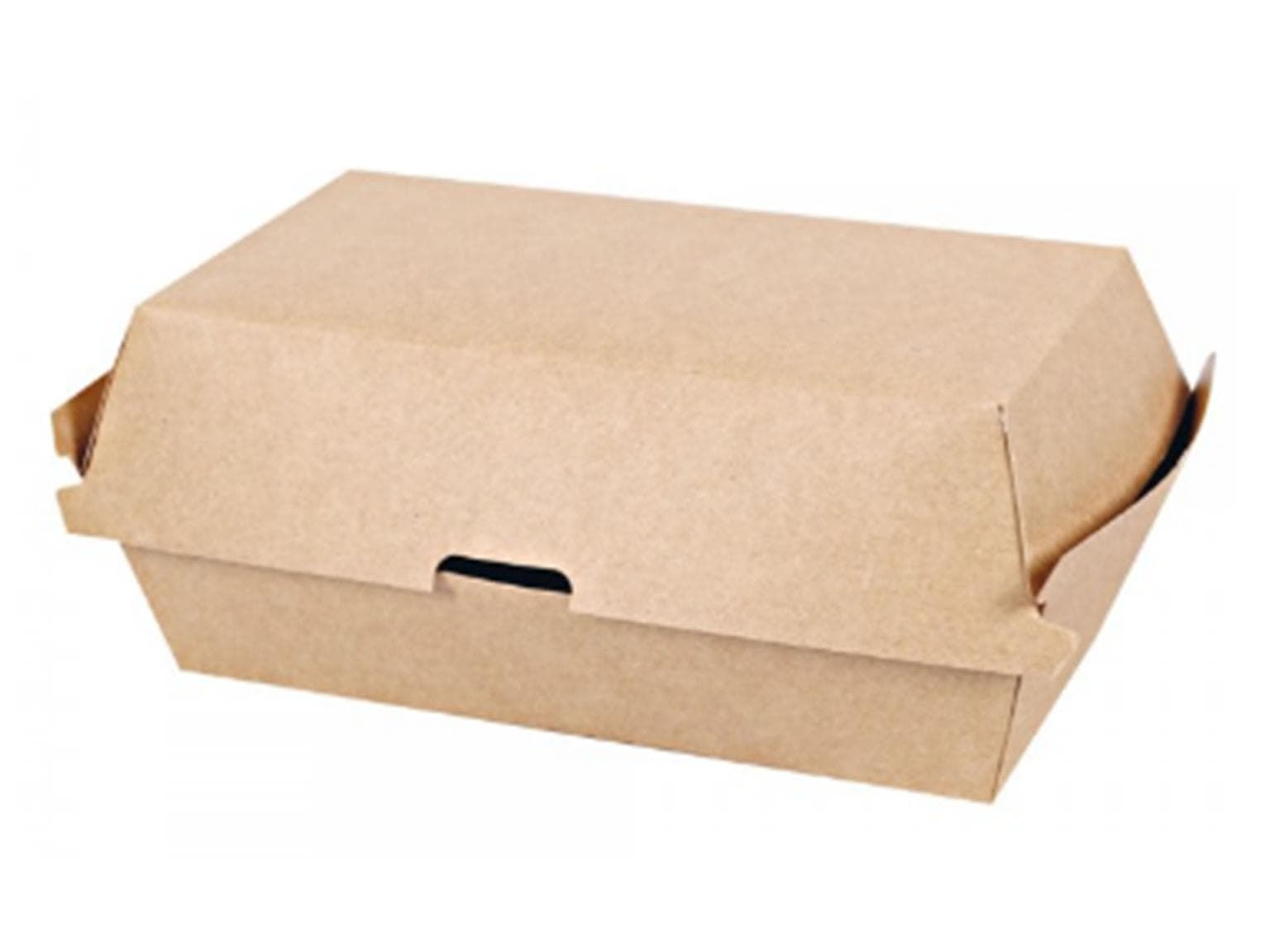 Snackbox eckig aus braunem Karton, 207 x 107 x 79 mm, innen PLA-